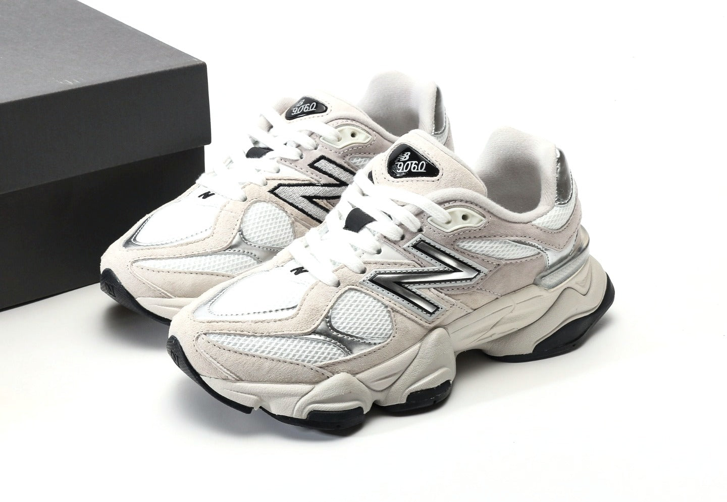New Balance 9060 White Black Metallic Silver