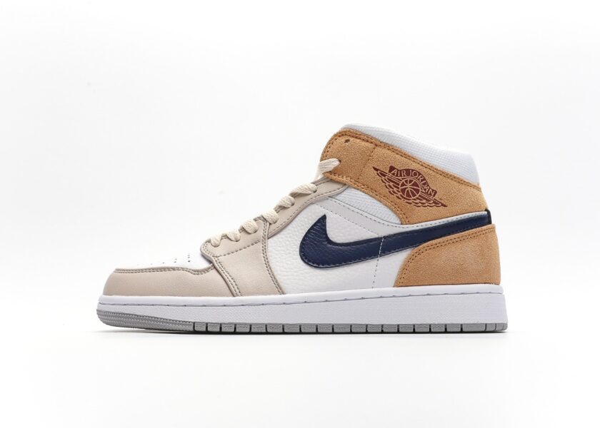 Air Jordan 1 Mid White Tan Navy