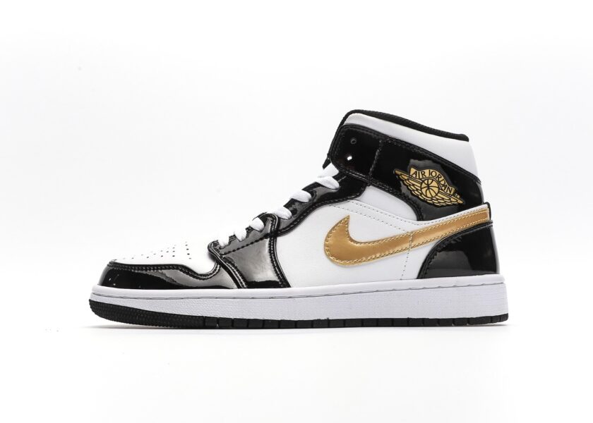 Air Jordan 1 Mid Black Gold Patent Leather