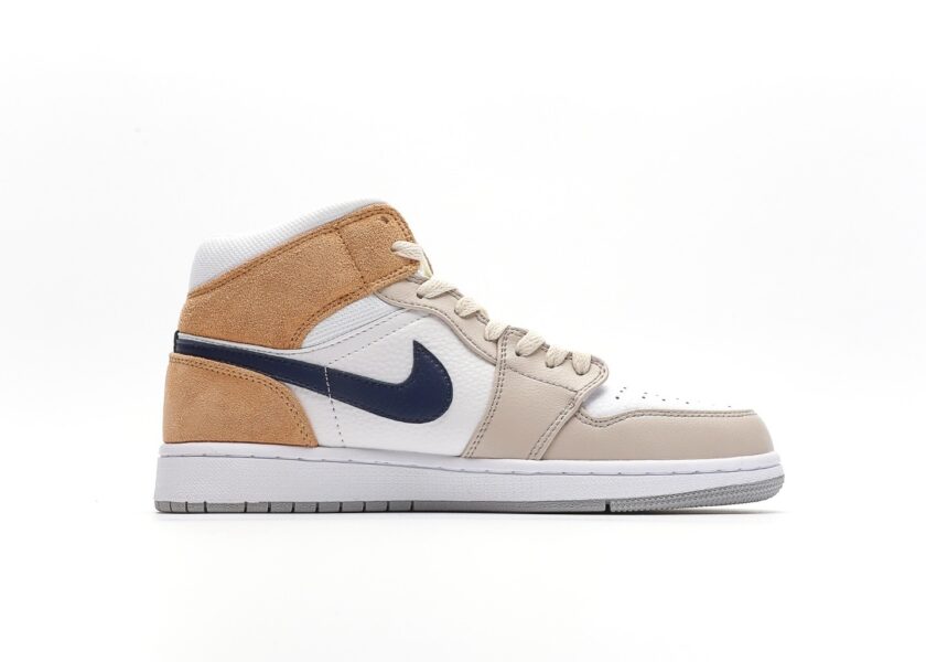 Air Jordan 1 Mid White Tan Navy - Image 2