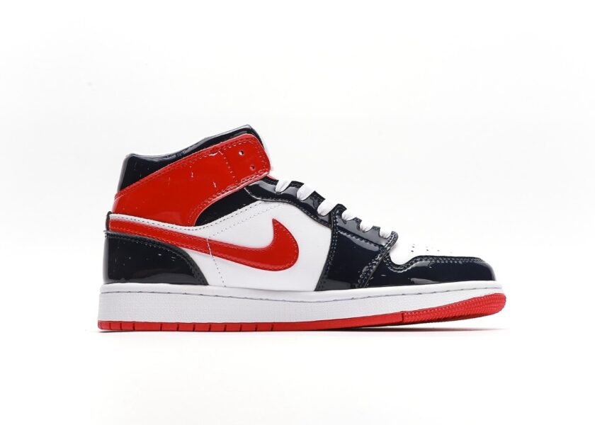 Air Jordan 1 Mid Patent Leather Navy Orange - Image 2