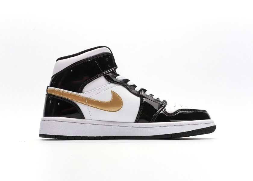 Air Jordan 1 Mid Black Gold Patent Leather - Image 2