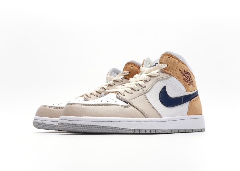 Air Jordan 1 Mid White Tan Navy - Image 5