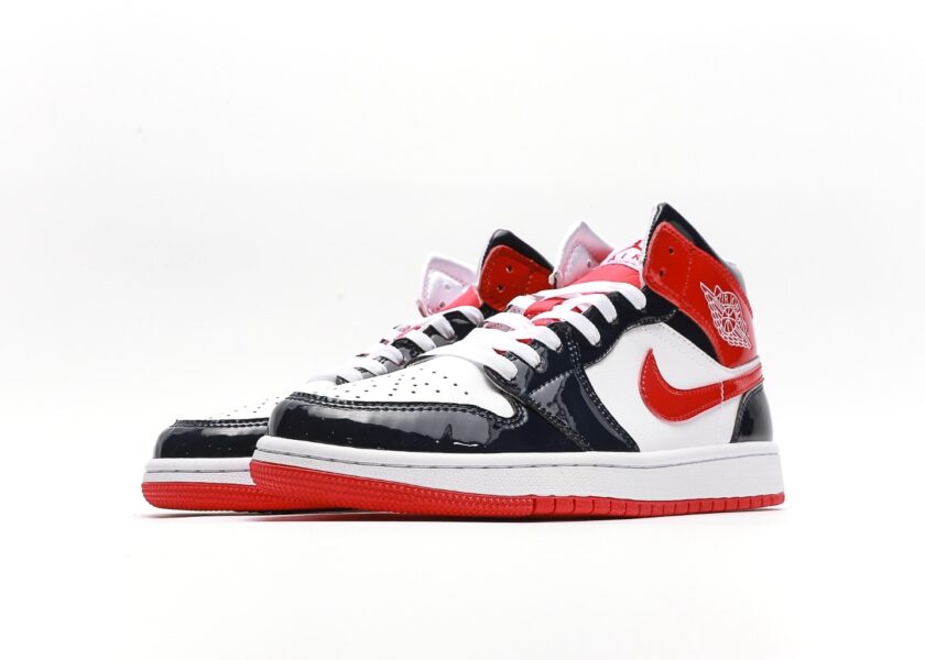 Air Jordan 1 Mid Patent Leather Navy Orange - Image 5