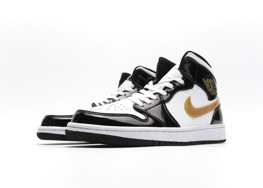 Air Jordan 1 Mid Black Gold Patent Leather - Image 5