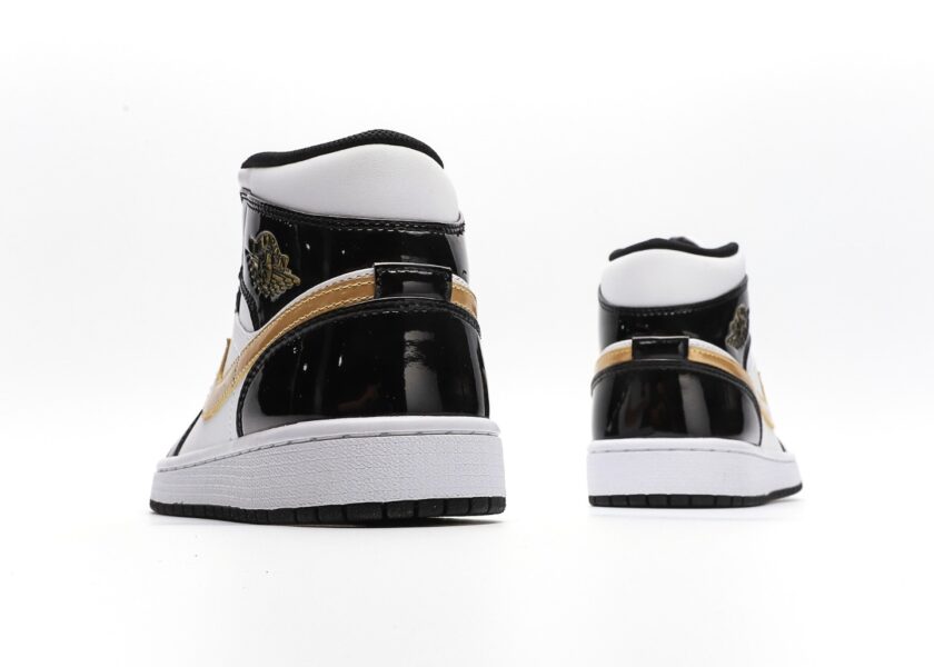 Air Jordan 1 Mid Black Gold Patent Leather - Image 6