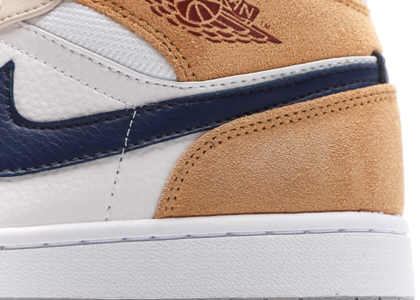 Air Jordan 1 Mid White Tan Navy - Image 7