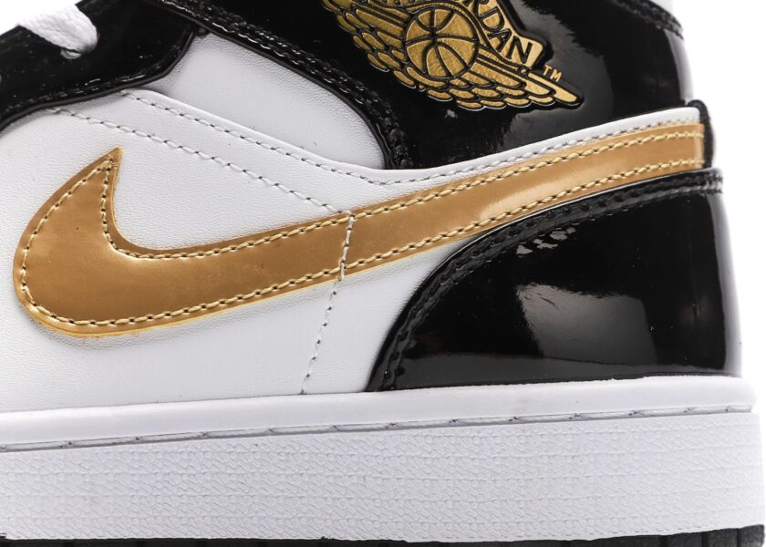 Air Jordan 1 Mid Black Gold Patent Leather - Image 9