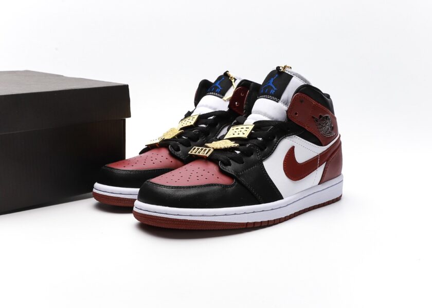 Air Jordan 1 Mid WMNS Maroon Black Gold - Image 9