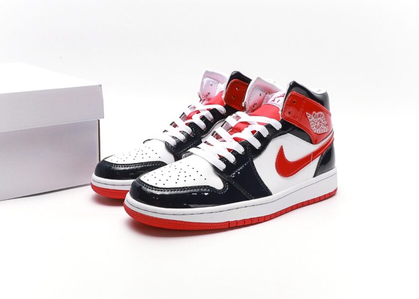 Air Jordan 1 Mid Patent Leather Navy Orange - Image 9