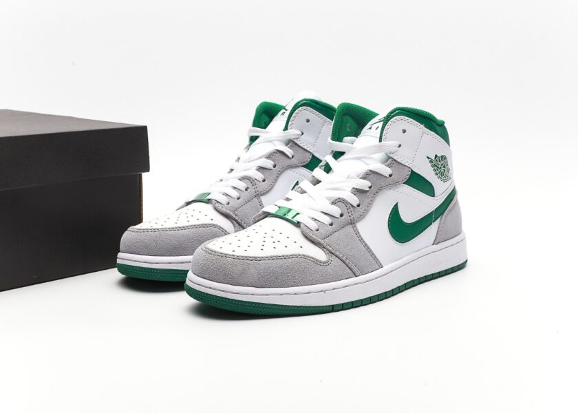 Air Jordan 1 Mid White Green Grey - Image 9