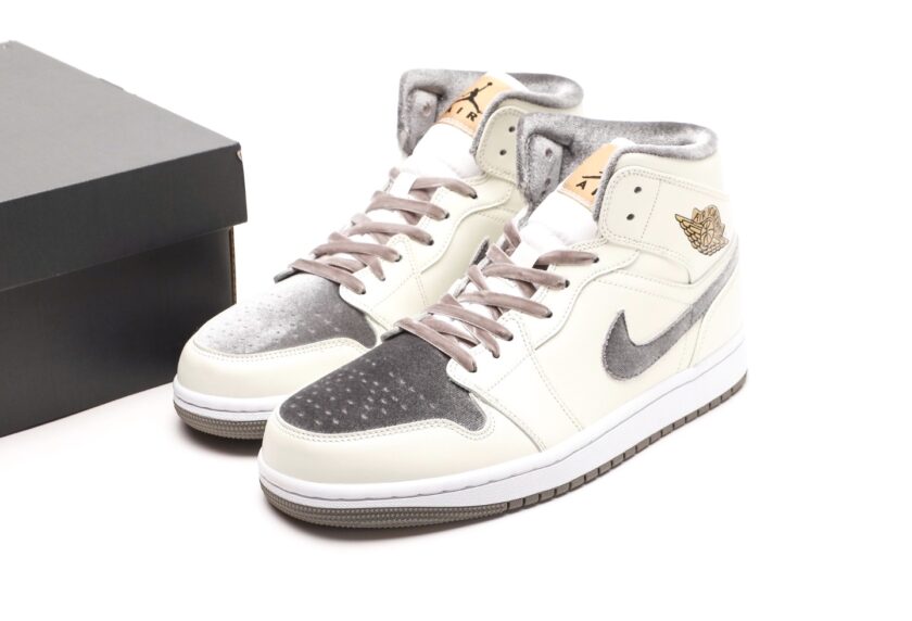 Air Jordan 1 Mid GS "Grey Velvet Toe" - Image 9